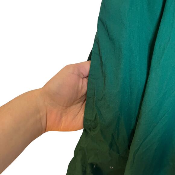 eShakti Shawl Collar Surplice Poplin Dress Emerald Green Mini Pleated Oz Size L - Picture 7 of 13